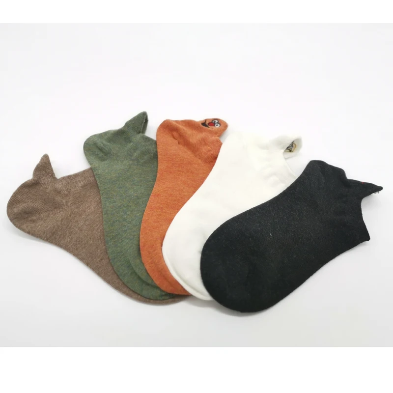 5 Pairs 5 пар/упак. каваи вышитые выразительные женские носки счастливые модные короткие забавные носки женские хлопковые летние яркие цвета - Цвет: 5 Pairs