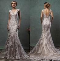 vintage designer full lace wedding dress appliques mermaid bridal gowns 2021 v neck chapel plus size lady party
