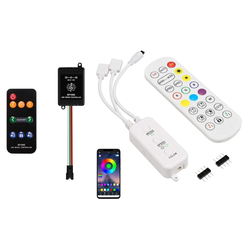 

Светодиодная лента SP106E с 9 кнопками, цифровой цветной пиксельный музыкальный контроллер и 1 комплект, Bluetooth контроллер для светодиодной лент...