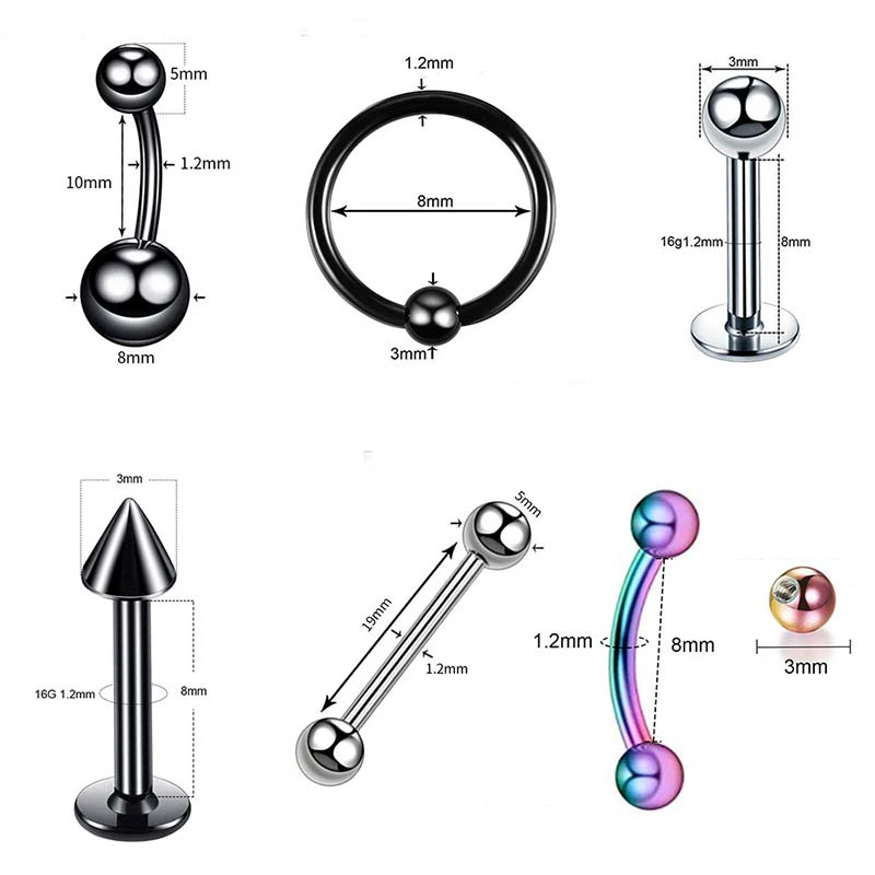 4 шт нержавеющая сталь Нос Кольца для бровей живота губ пирсинг комплект простой