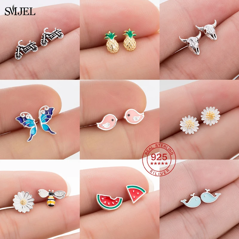 

Женские серьги-гвоздики из серебра 925 пробы, с розовыми птицами, бабочками, цветами, Пчелой, маргаритками