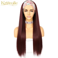 krismile long straight burgundy headband wig daily party holidays make up no gel glueless wig for black women with 2 free bands