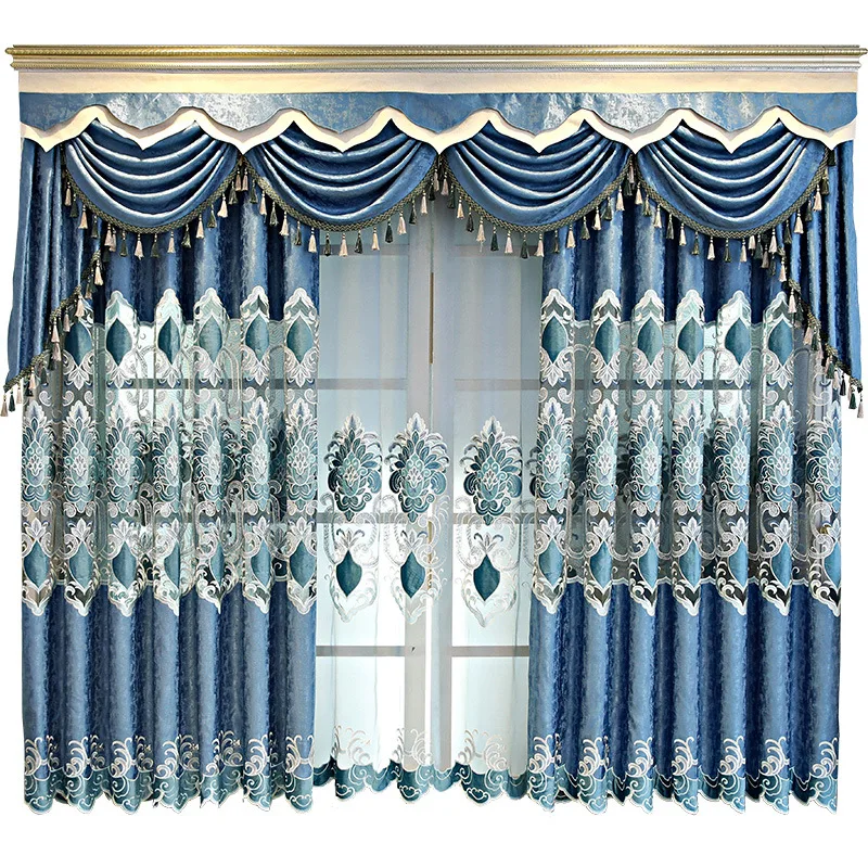

New European Style Curtain Fabric Embroidery Curtains for Living Dining Room Bedroom Valance