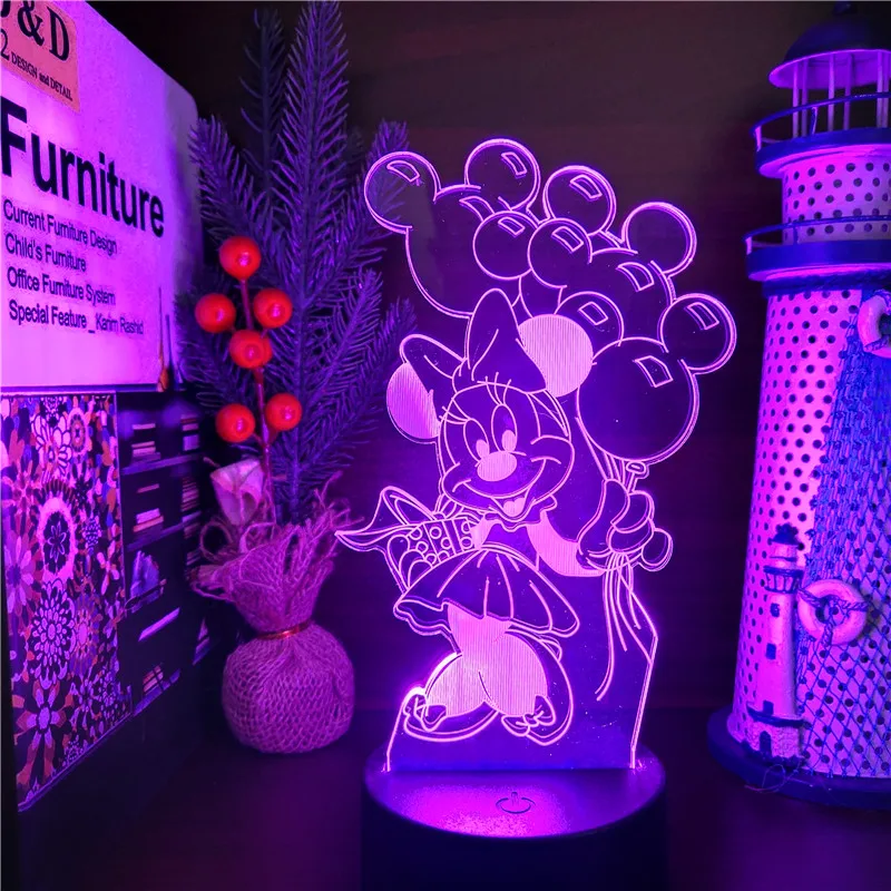 Акриловый светодиодный ночсветильник с мультяшными героями Диснея 3D лампа Минни