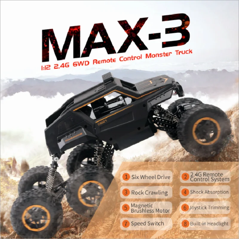 RC Car with Light 6WD 2.4Ghz Remote Control Crawler Big Size Monster Off Road High Speed Truck Kids Toys Gift Boys Child | Игрушки и