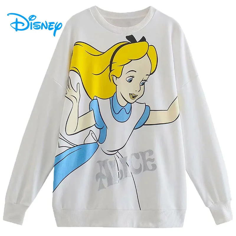 

Disney Sweatshirt Harajuku Vintage Women Streetwear Alice in Wonderland Print Cartoon O-Neck Pullover Female Casual Loose Tops