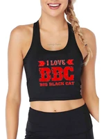 i love bbc big black cat print tank top adult humor fun flirty print yoga sports workout crop top womens gym tops