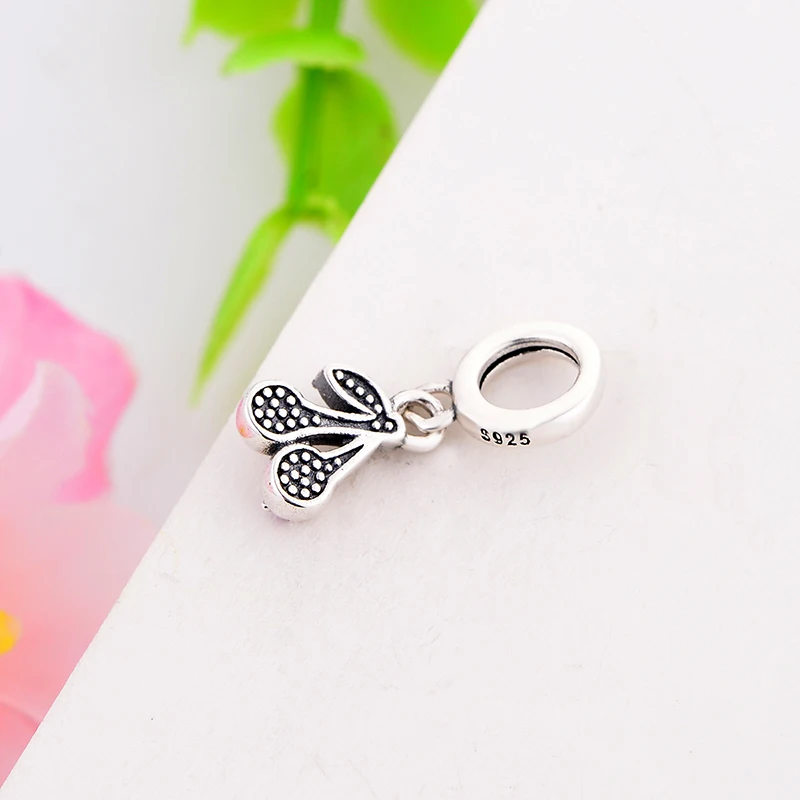 100% Серебро 925 вишневый зеленый цирконий бусина-подвеска в виде листьев подходит