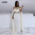 Женское вечернее платье-Русалка LORIE, белое и Золотое Платье с лямкой на шее, арабский плащ Дубай, Длинное Элегантное платье для выпускного вечера, 2021