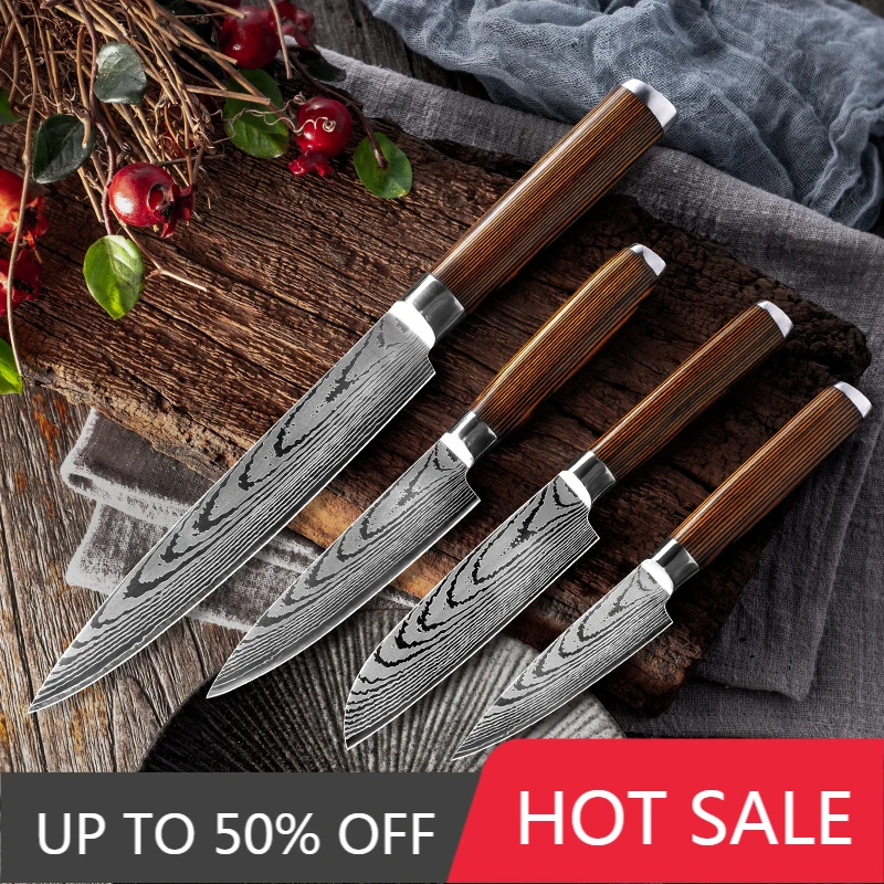 

5Cr15 High Quality Patterned Kitchen Vegetable Fruit Cutter Household Multifunctional Knife Cutting Sushi Knives Set Cleaver