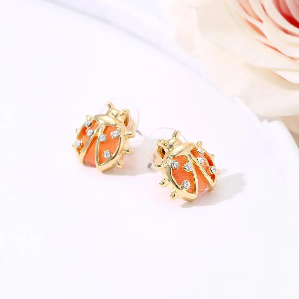

Small ladybug Stud Earrings Gold Color Clear Crystal spots Stone Ladybird beetle Earrings Cute Jewelry For Women Girl Gifts 2021