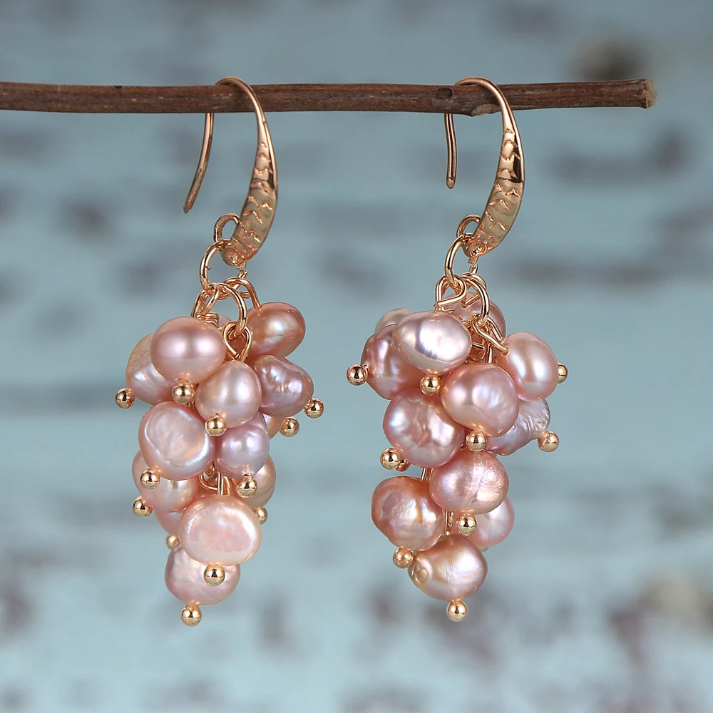 Женские Висячие серьги из натурального пресноводного жемчуга с виноградом Белый