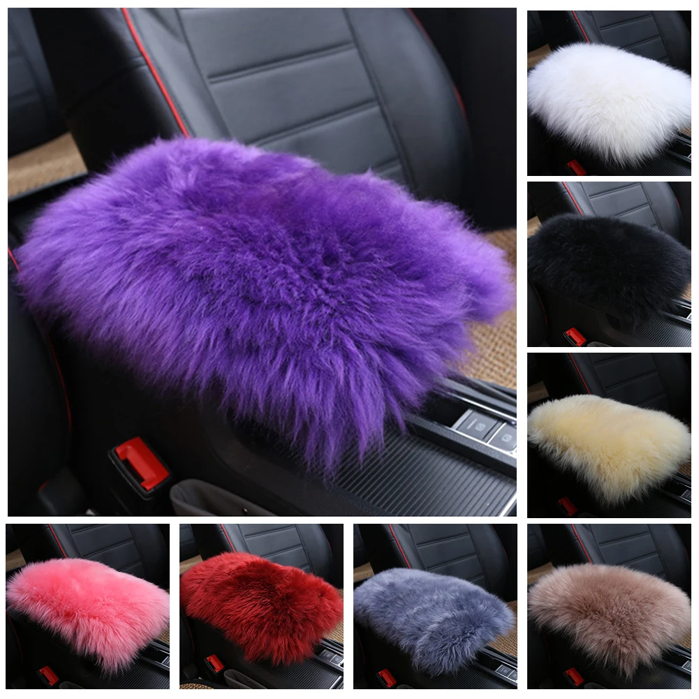 

Furry Armrest Cover for Car Real Sheepskin Wool Fur Soft Fluffy Auto Center Console Cover Universal Fit Auto Car accessories