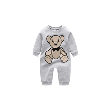 

New 2021 fashion style newborn baby clothes plaid striped cotton embroidery cartoon bear toddler boy girl romper 0-24 months