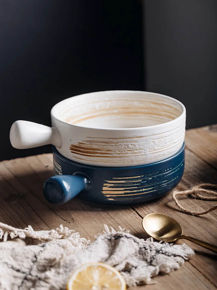 

Nordic with handle bowl creative home tableware baking bowl baking bowl ceramic personality oven special baked rice bowl plate