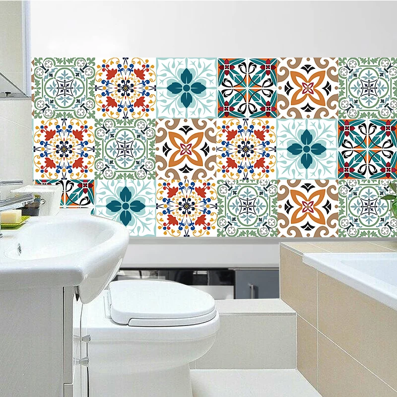 

Moroccan Style Colorful Pattern Hard Tile Floor Wall Sticker Home Decor Kitchen Bathroom Toilet Decoration Art Mural