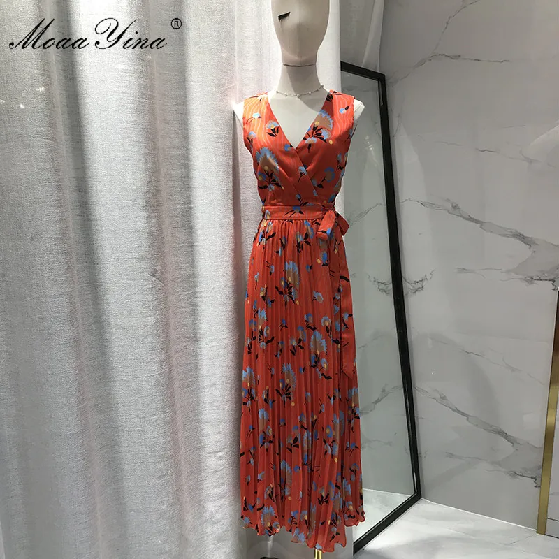 MoaaYina модное дизайнерское подиумное платье Весна Лето Женское с цветочным