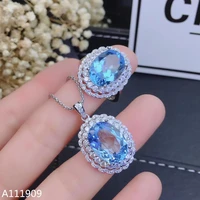 kjjeaxcmy boutique jewelry 925 sterling silver inlaid natural blue topaz pendant ring womens set support detection