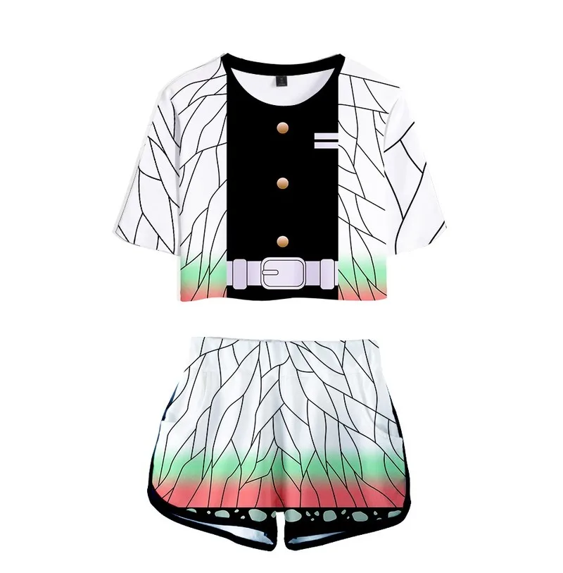 Demon Slayer Shirt Shorts Sport Kimetsu no Yaiba Cosplay Women Suits Kamado Tanjirou Running Top Outfit Girls Set |
