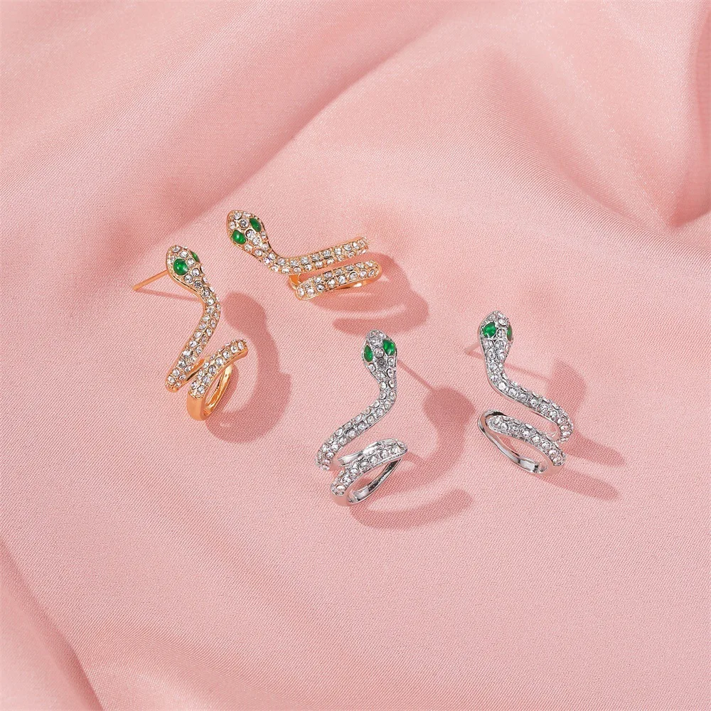 Женские серьги гвоздики в европейском стиле 1 шт. полная змея со стразами