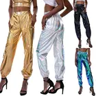 Женские голографические брюки в стиле хип-хоп, длинные брюки с высокой эластичной талией для ночного клуба