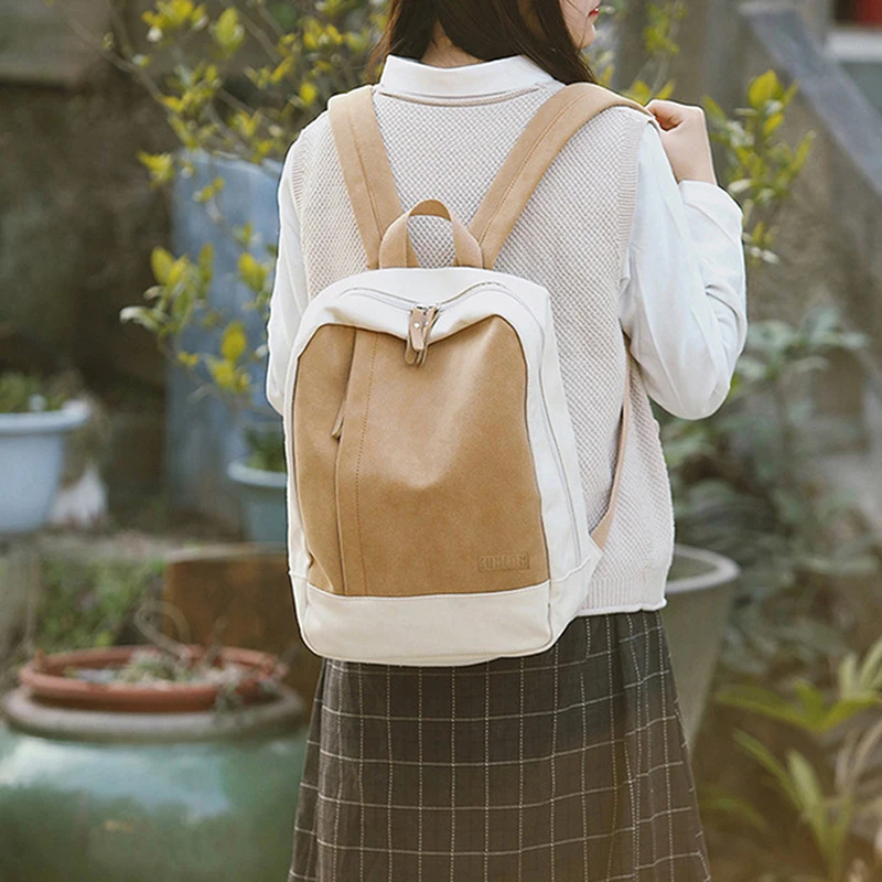 

Simple Canvas Girls Backpacks Fashion Female Travel Bagpack Rucksack Patchwork Color School Bags For Teenagers Gift