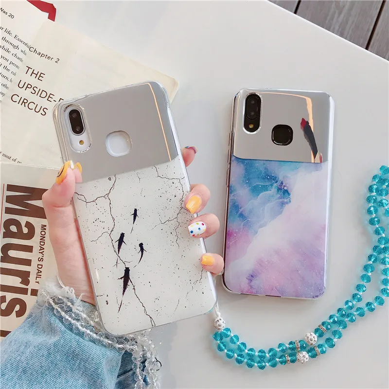 Мраморный зеркальный чехол для телефона OPPO R11 R11S R15 R15X R17 Pro R9 R9S Plus Find X K1 U1 Lanyard