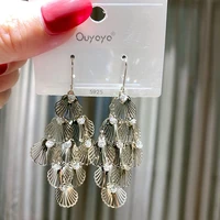 south korea style creative shell pendant earrings copper allergy proof ear hook quality zircon earrings female earrings
