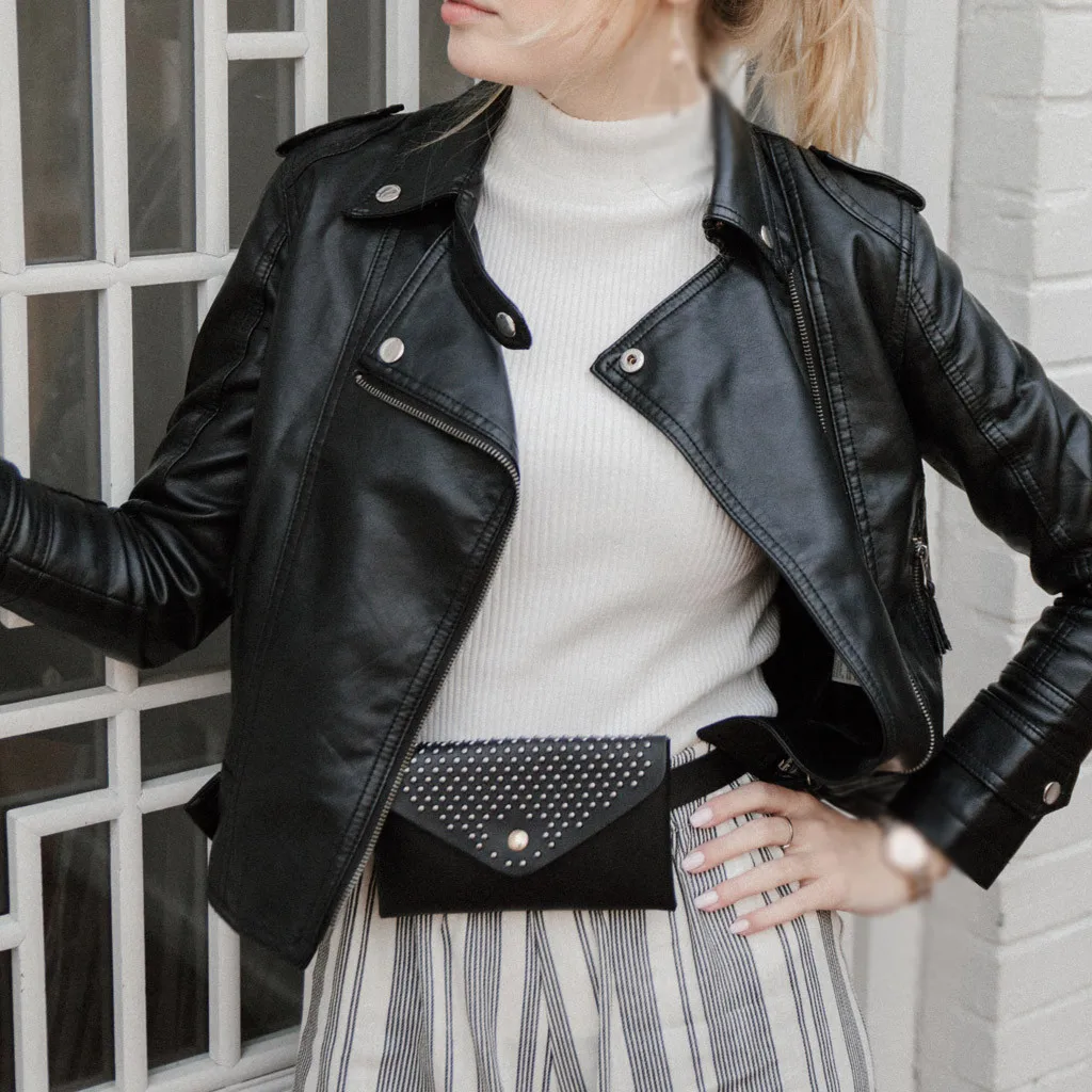 Модная женская поясная сумка с заклепками из искусственной кожи удобная