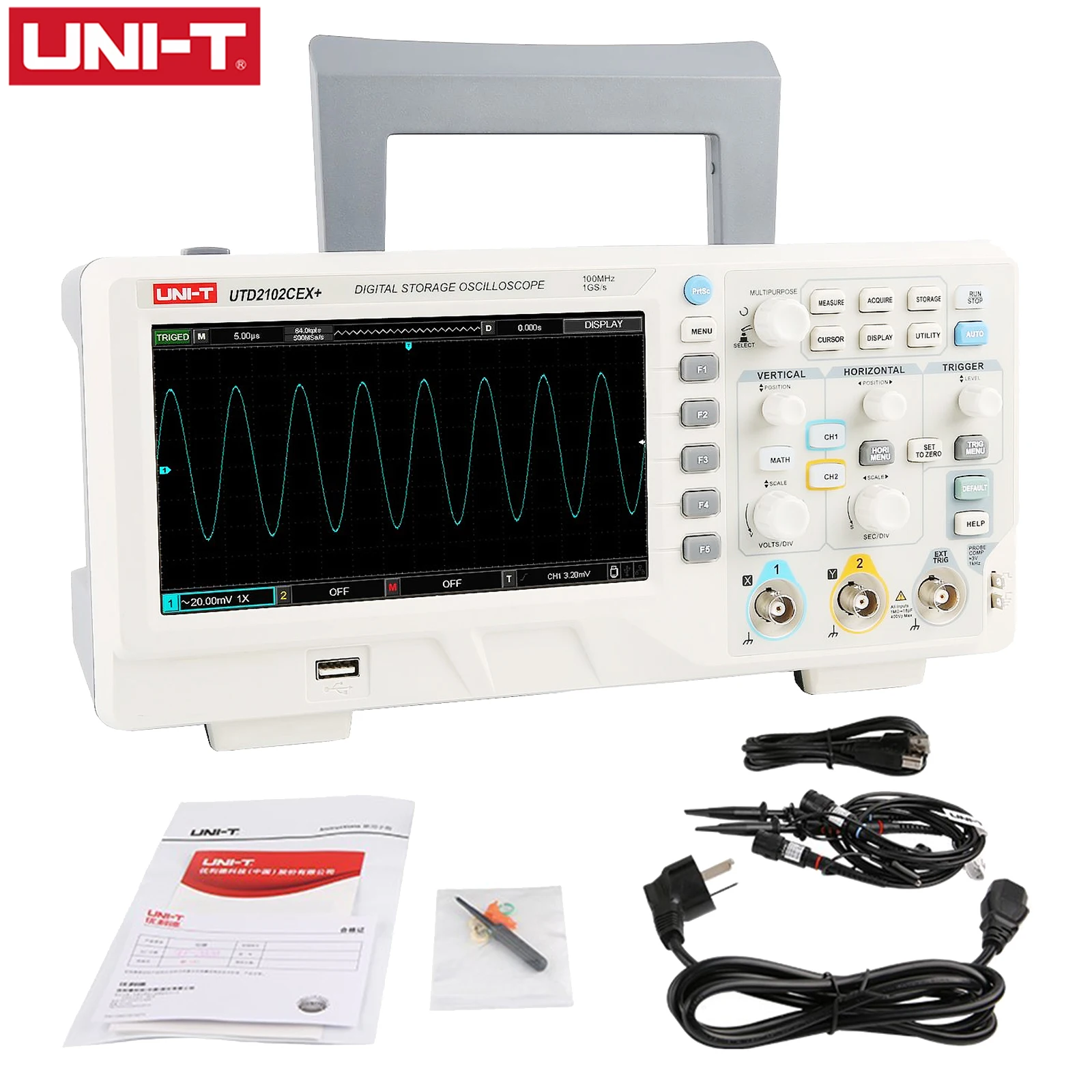 UNI T цифровой осциллограф двухканальный Вход генератор сигналов Настольный 1GSa/s