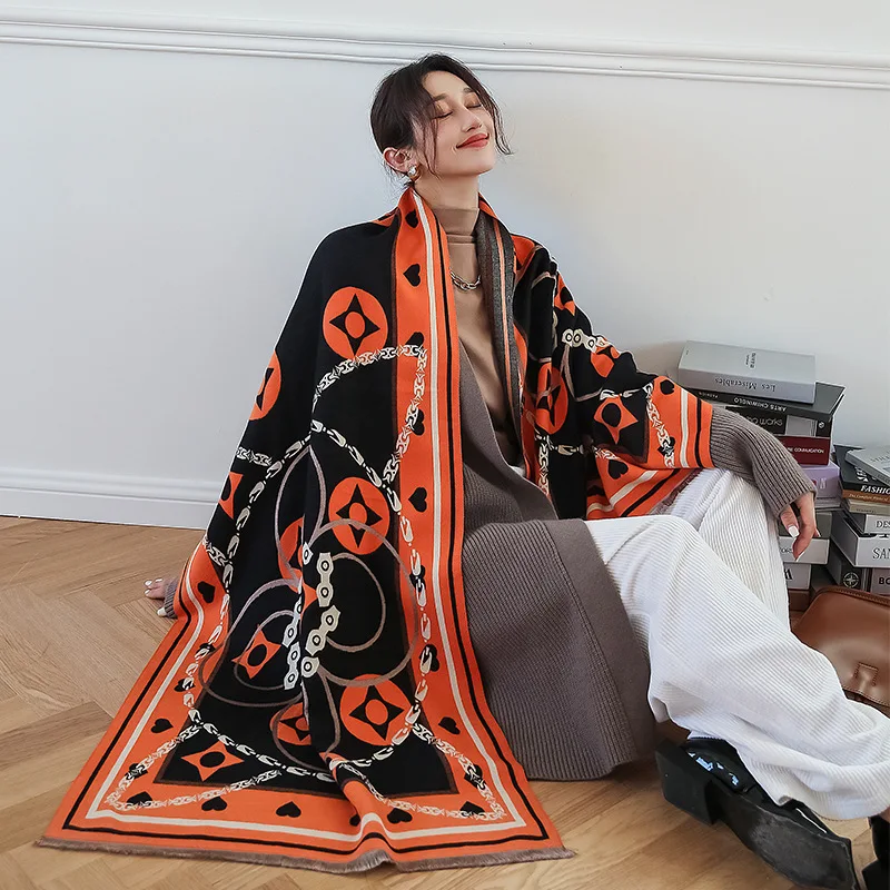 

Длинный шарф из искусственного кашемира, женский модный цветочный дизайнерский палантин, большой платок, платок, 185*65 см