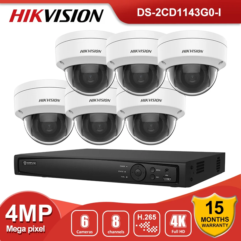 Hikvsion 4K система видеонаблюдения с IP-камерами OEM 8MP POE NVR DS-2CD1143G0-I 4MP Фиксированная