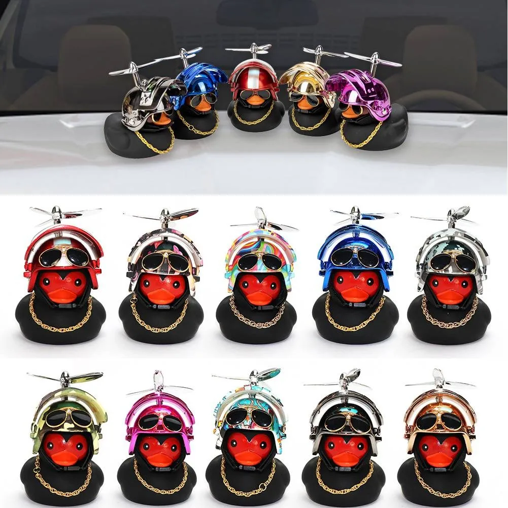 

Car Cute Little Black Duck With Helmet Propeller Wind-breaking Wave-breaking Duck Auto Internal Decoration Car Ornaments Styling
