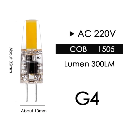 G4 1505 COB 3W 220V Светодиодная лампа G4 G9 E14, лампа с затемнением, COB SMD, AC DC 12 В, 220 В, 3 Вт, 6 Вт, 9 Вт, сменная галогенная лампа, прожектор, люстра, Bombillas - Испускаемый цвет: G4 1505 COB 3W 220V