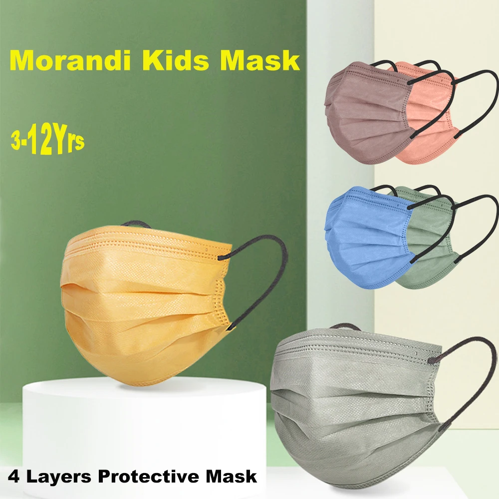 

morandi color kids masks children's disposable mask protective masque enfant 4 ply mascarillas niños 3-12 ages mascara infantil