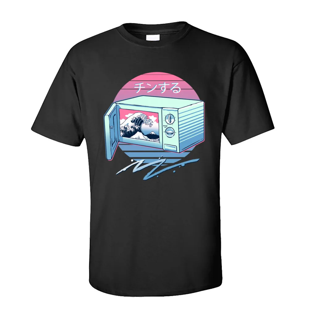 

Kohpweran Round Neck The Micro Wave Pure Cotton Mens T Shirt Vaporwave T Shirt 2021 Men Crazy Short Sleeve Clothing Shirt