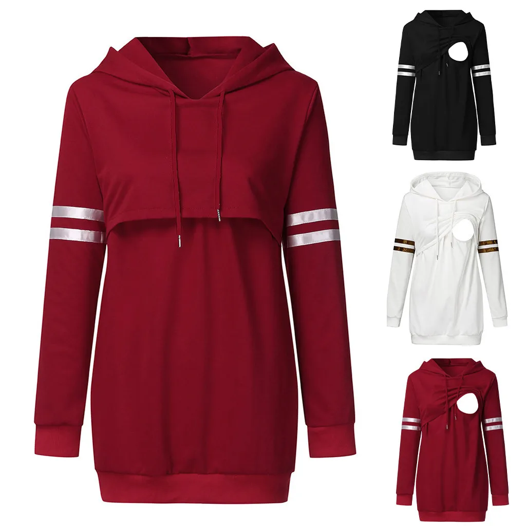 

Maternity Tops hoodie Lady Maternity Stripe Print Patchwork Nursing Breastfeeding Hoodie Sweatershirt толстовка оверсайз 2021 #0
