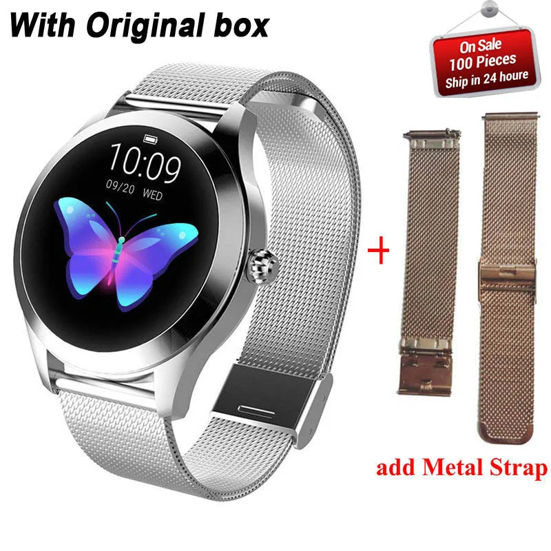 add extra strap KW10 Смарт часы для женщин IP68 Водонепроницаемый мониторинг сердечного ритма Bluetooth фитнес Браслет Smartwatch для Android IOS pk H2 H1 - Цвет: add extra strap