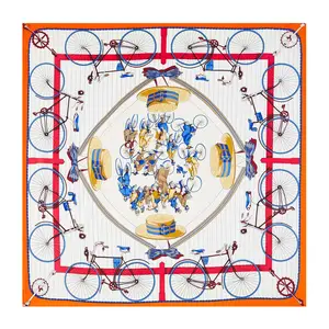 90 см с изображением велосипеда Twill Шелковый шарф, женский, хиджаб квадратный шарф, платок, фирменный дизайн, бандана ручной работы завитые платки шарфы