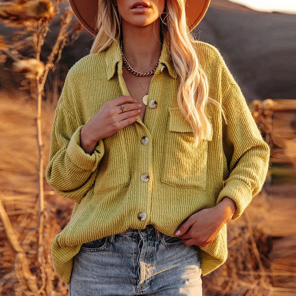 

New Casual Fashion Long Sleeve Women Corduroy Jacket Solid Cardigan Single-breasted Mid-length Loose Female Top Fall Lady Cloth