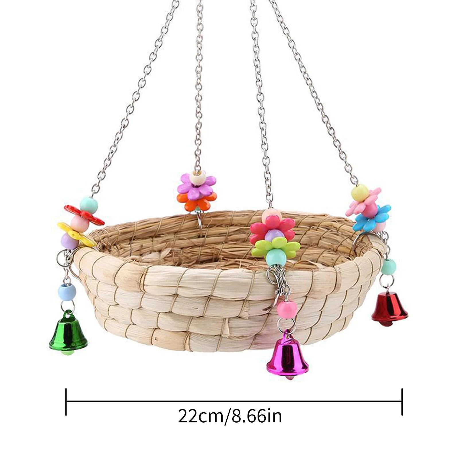 

Parrot Bird Nest, Natural Handwoven Straw Nest Bed Swing with 4 Metal Bells, Bird Parrot Toy Swing for Birds, Small Parakeets