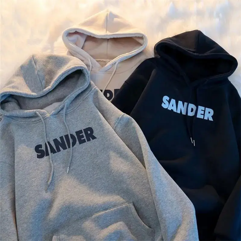 

Sander Letter Print Simple Design Thin Oversized Hoodies Women New Long Sleeve Hooded Pocket Drawstring Casual Sport Spring 2021