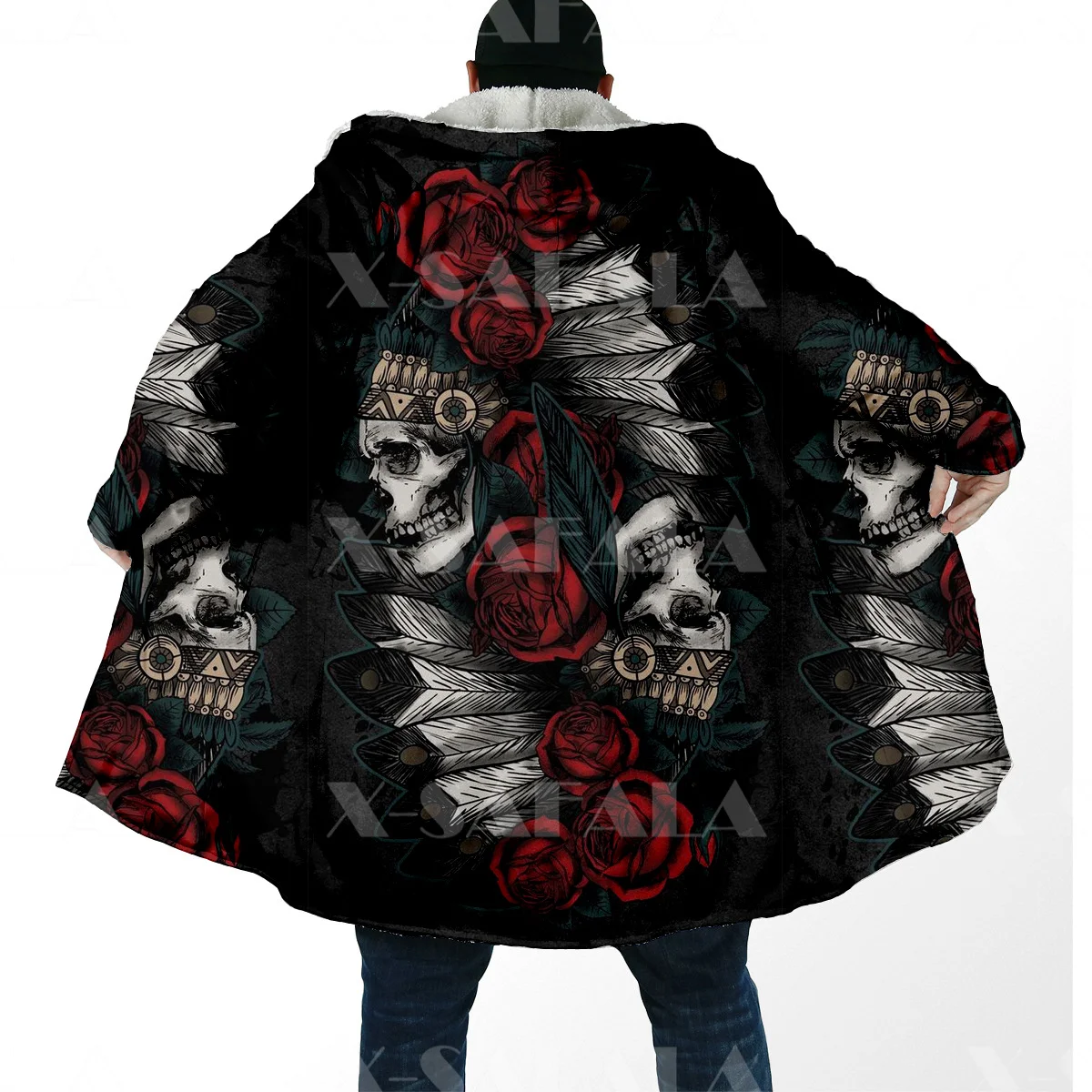 

Thick Warm Hooded Cloak for Men Skull Head Trippy Medusa Overcoat Coat 3D Print Windproof Fleece Cape Robe Hooded Blanket-3