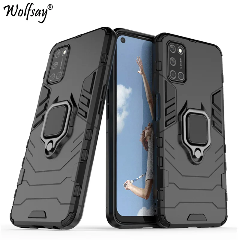 Чехол для Oppo A92 Противоударная Магнитная подставка с полным краем задняя крышка