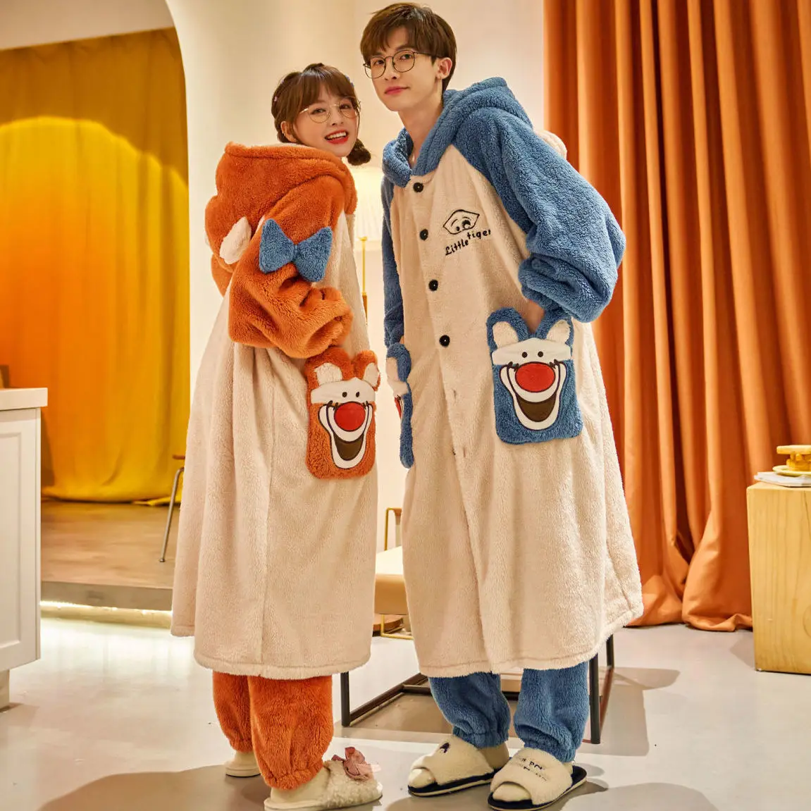 Sleepwear Women Nightgown Cute Cartoon Couple Robe Set Plus Size Nighty Ladies Pijamas Set Soft Home Men Nightwear Sleep Tops