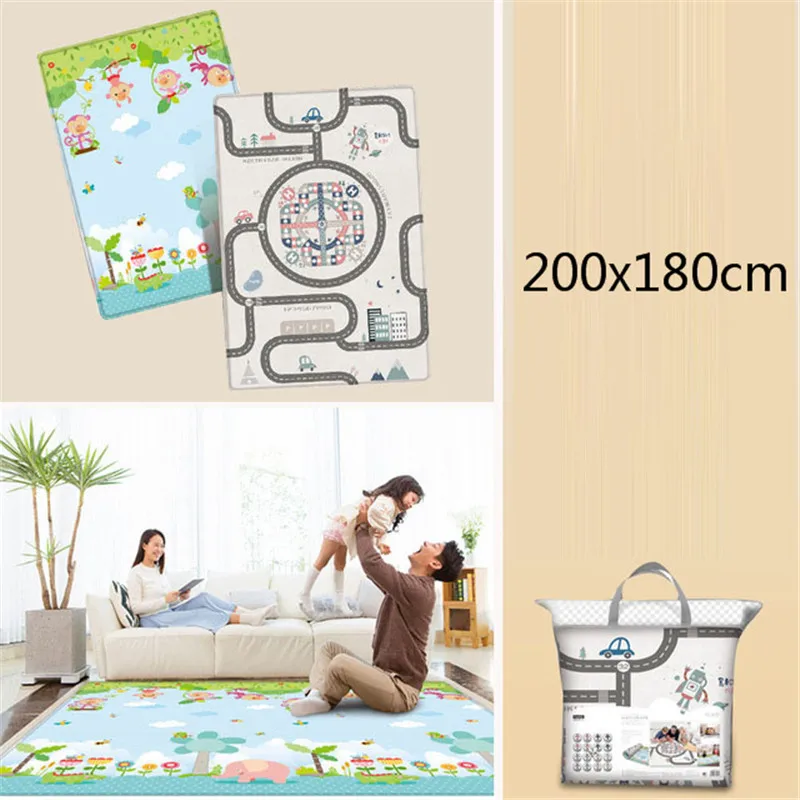 200x180cm Детский игровой коврик для ползания, игровой коврик, утолщенный, экологический, двусторонний, для детей, пазл, для занятий в тренажерном зале, ковер, детские игрушки - Цвет: 200x180cm