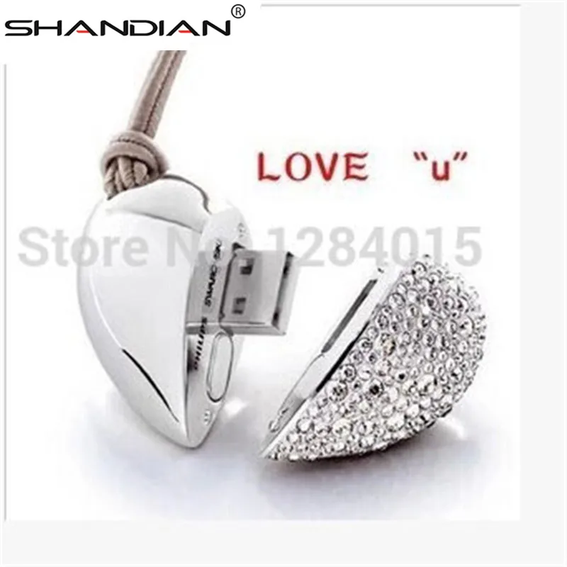 Флеш-накопители SHANDIAN с металлическими бриллиантами в форме сердца USB