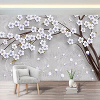 custom any size mural wallpaper 3d stereo white flowers tree fresco wedding house living room tv romantic home decor 3d sticker