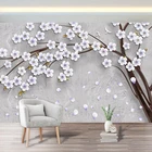 Настенные 3D-обои любых размеров на заказ, наклейки с рисунком белых цветов, деревьев, фреск для свадебного дома, гостиной, телевизора, романтический домашний декор