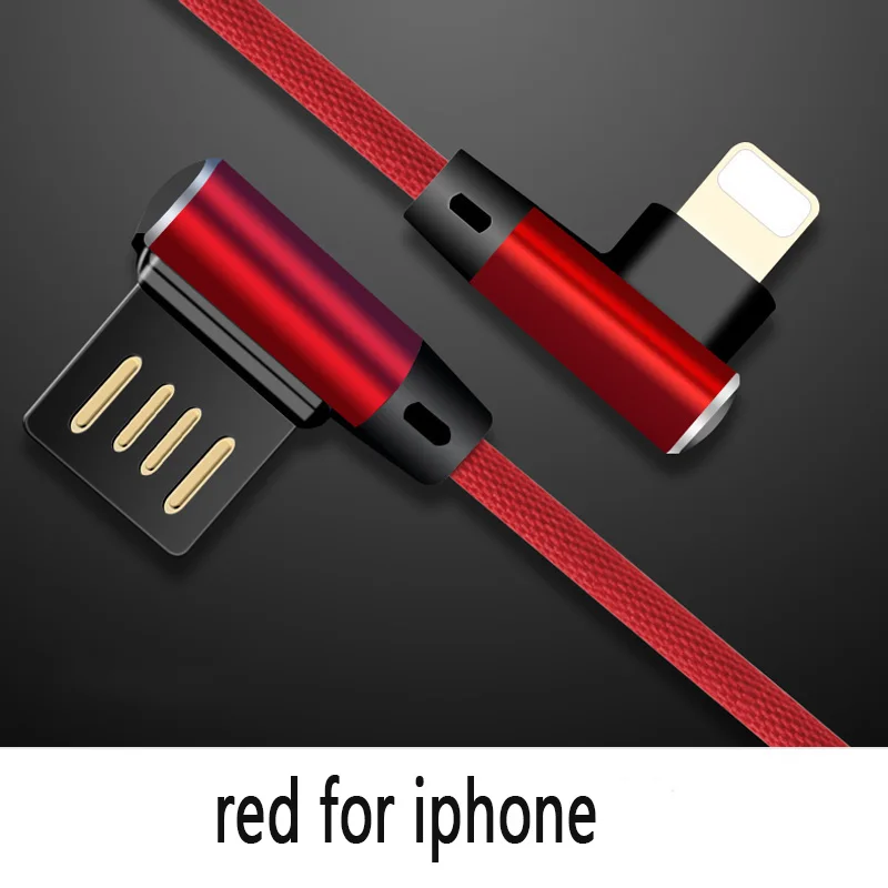 red for iphone 1 м 2 м двойной локоть под углом 90 градусов; реверсивное USB кабель с нейлоновой оплеткой зарядный кабель для синхронизации данных и быстрой шнур зарядного устройства для Кабель с разъемом Micro USB type-c для iphone - Цвет: red for iphone